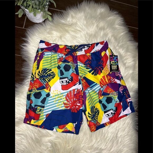 Surf Society swimwear multi colored skull trunks sz Medium - Picture 1 of 6